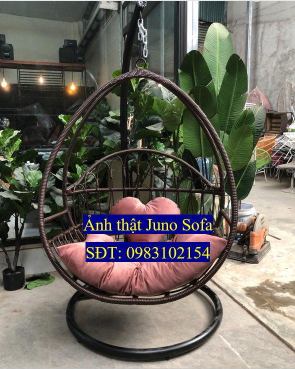 Xích đu đơn giỏ phượng XĐ57 chất liệu khung sắt mây nhựa cao cấp juno sofa