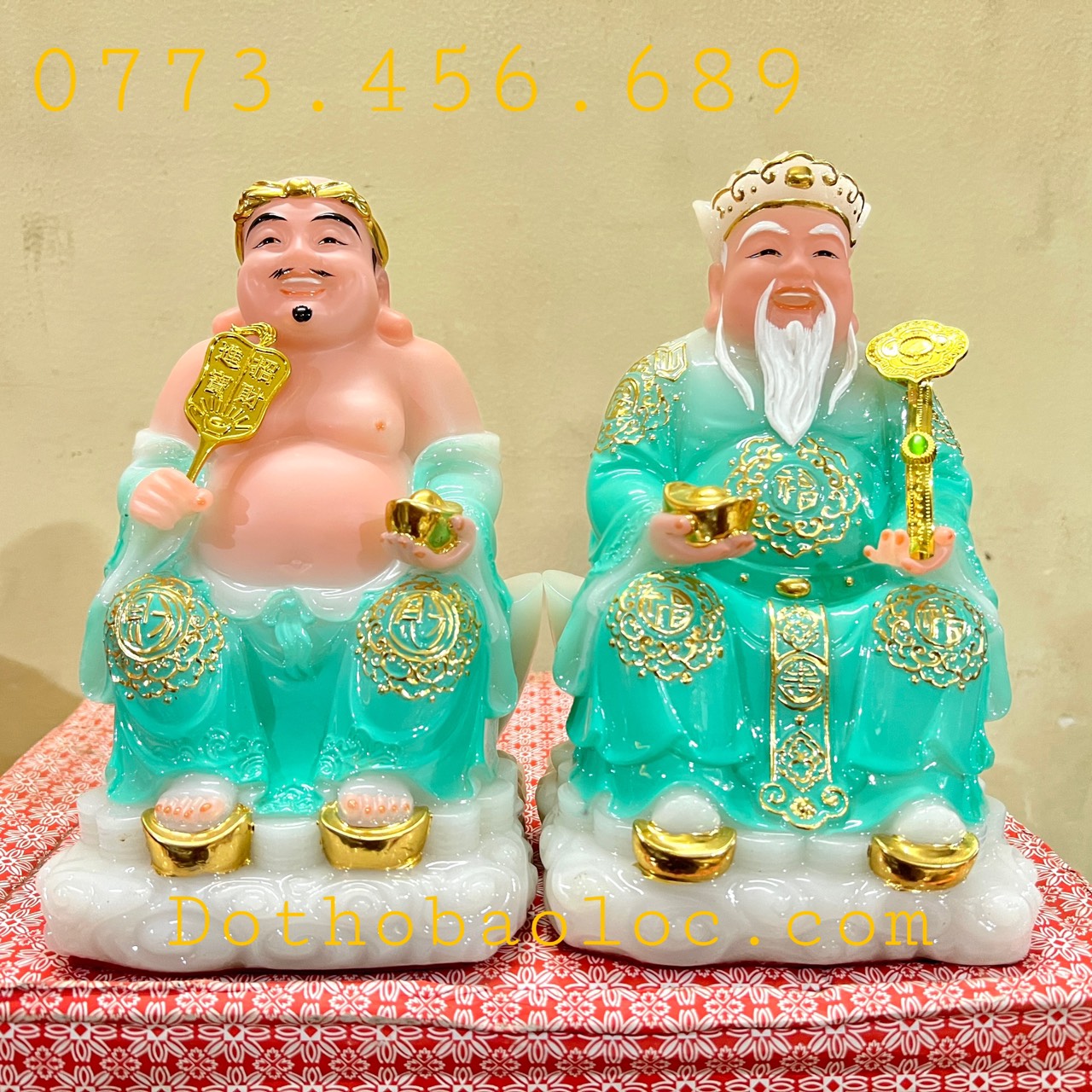 Tượng Thần Tài Thổ Địa đá cao cấp nhập khẩu Đài Loan cao 20cm – Xanh biển