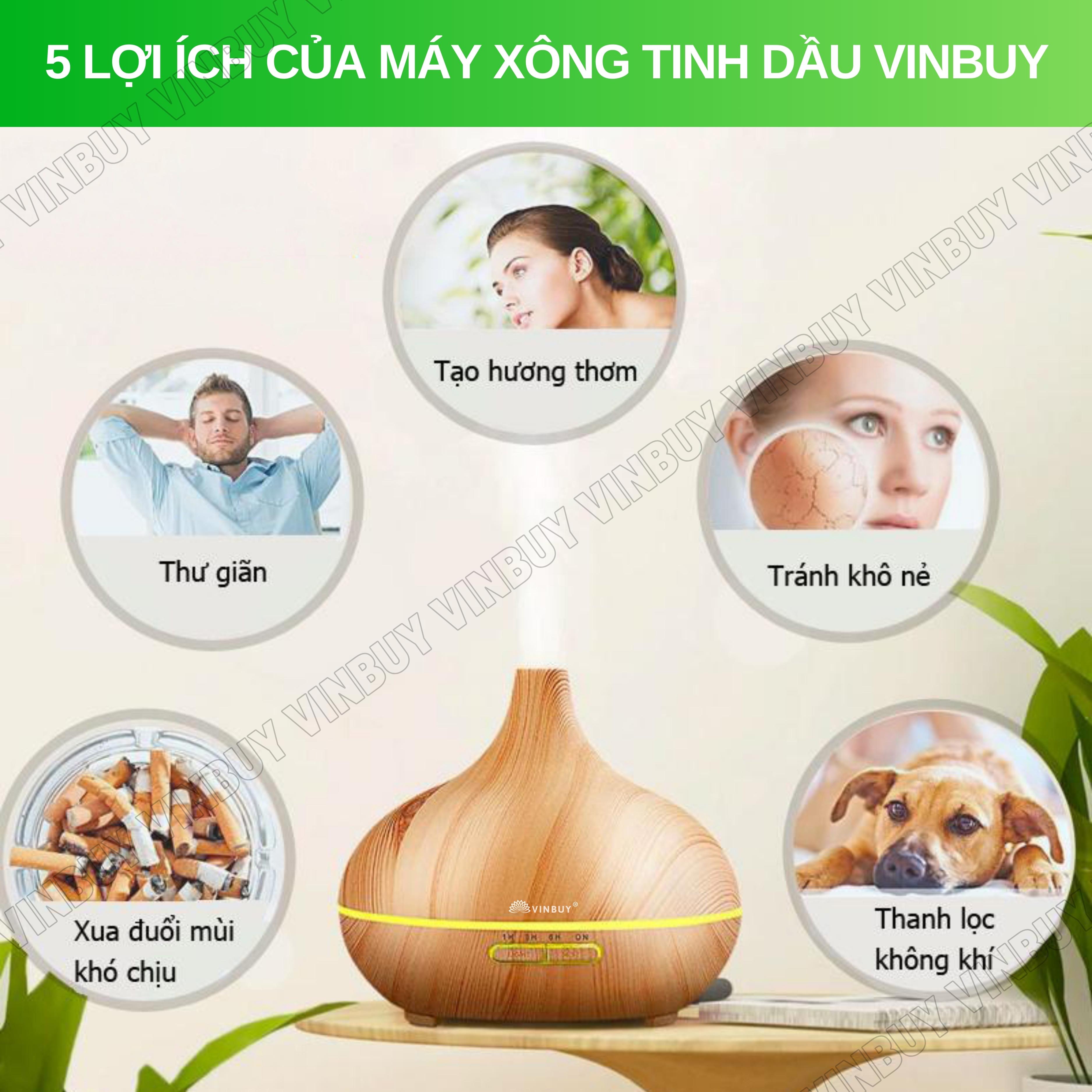 Máy xông tinh dầu VINBUY bầu tiên, máy phun sương tạo ẩm, máy xông tinh dầu phòng ngủ, spa, tự động, chuyên dụng phòng lớn led 07 màu - Hàng chính hãng