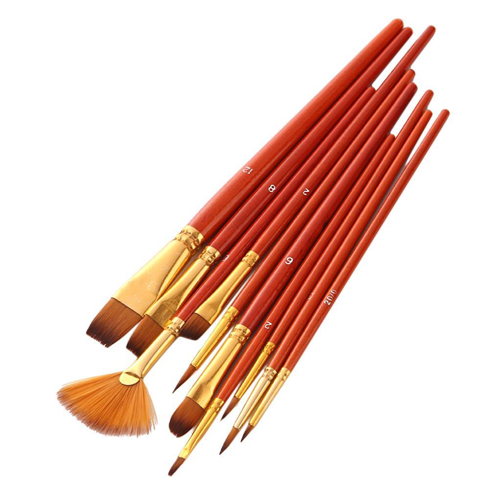 10Sets Watercolor Oil Painting Brush Set Nylon Hair Paint Brushes Supplies
