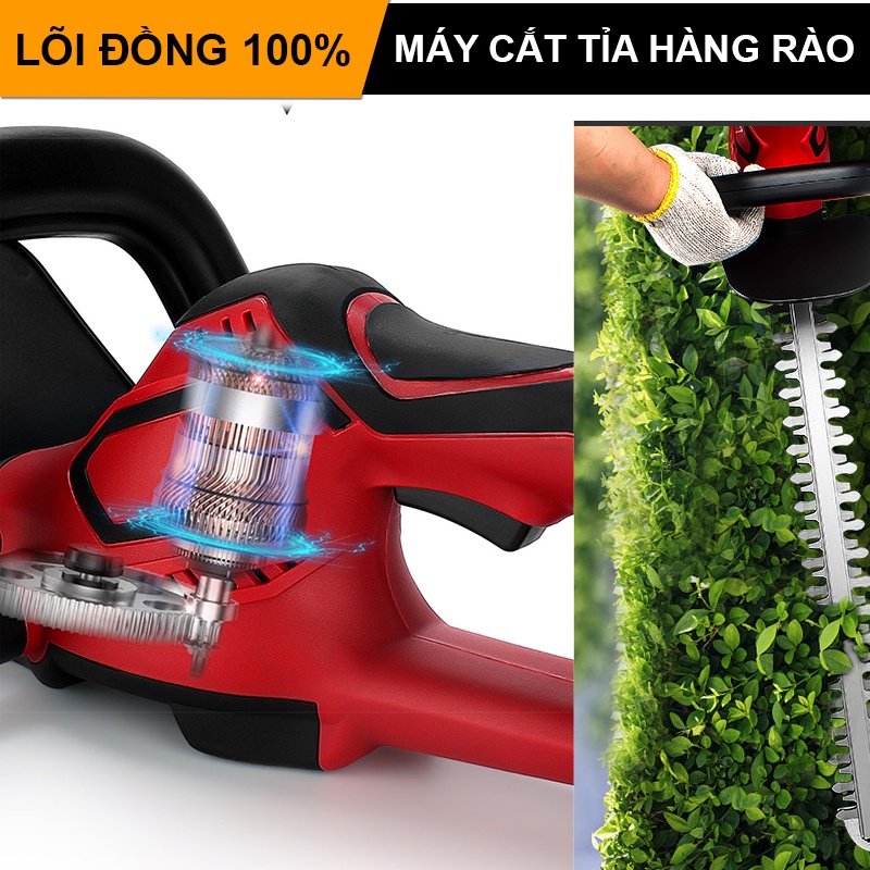Máy cắt tỉa hàng rào, máy tỉa cây cảnh dùng pin Lapusen, chuẩn lõi đồng không chổi than