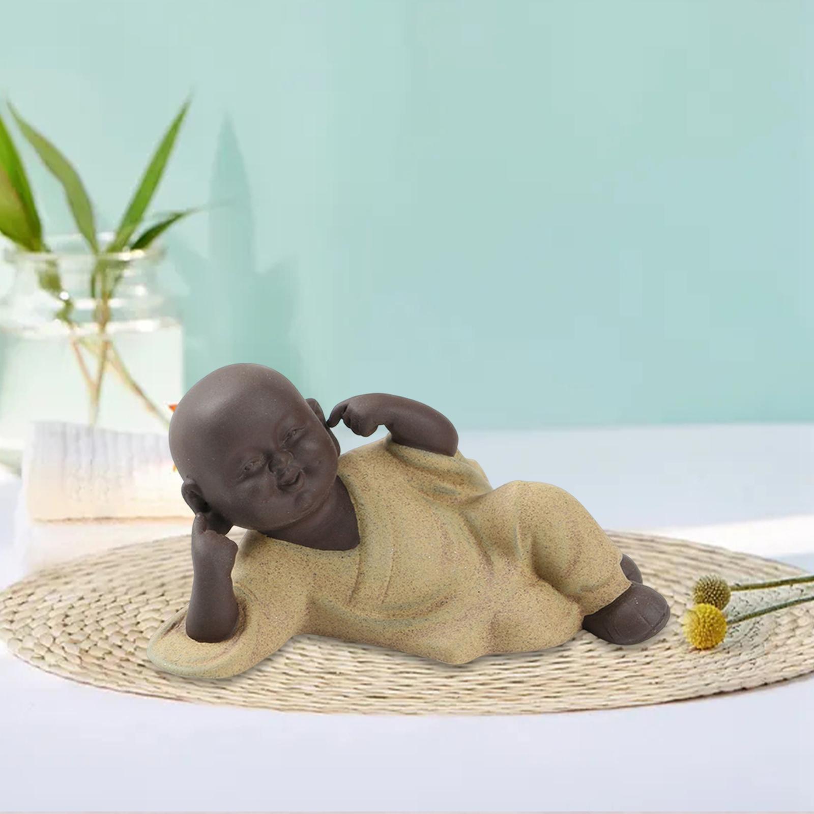 Laughing Buddha Statue Little Monk Figurine Tea Pet for Desk