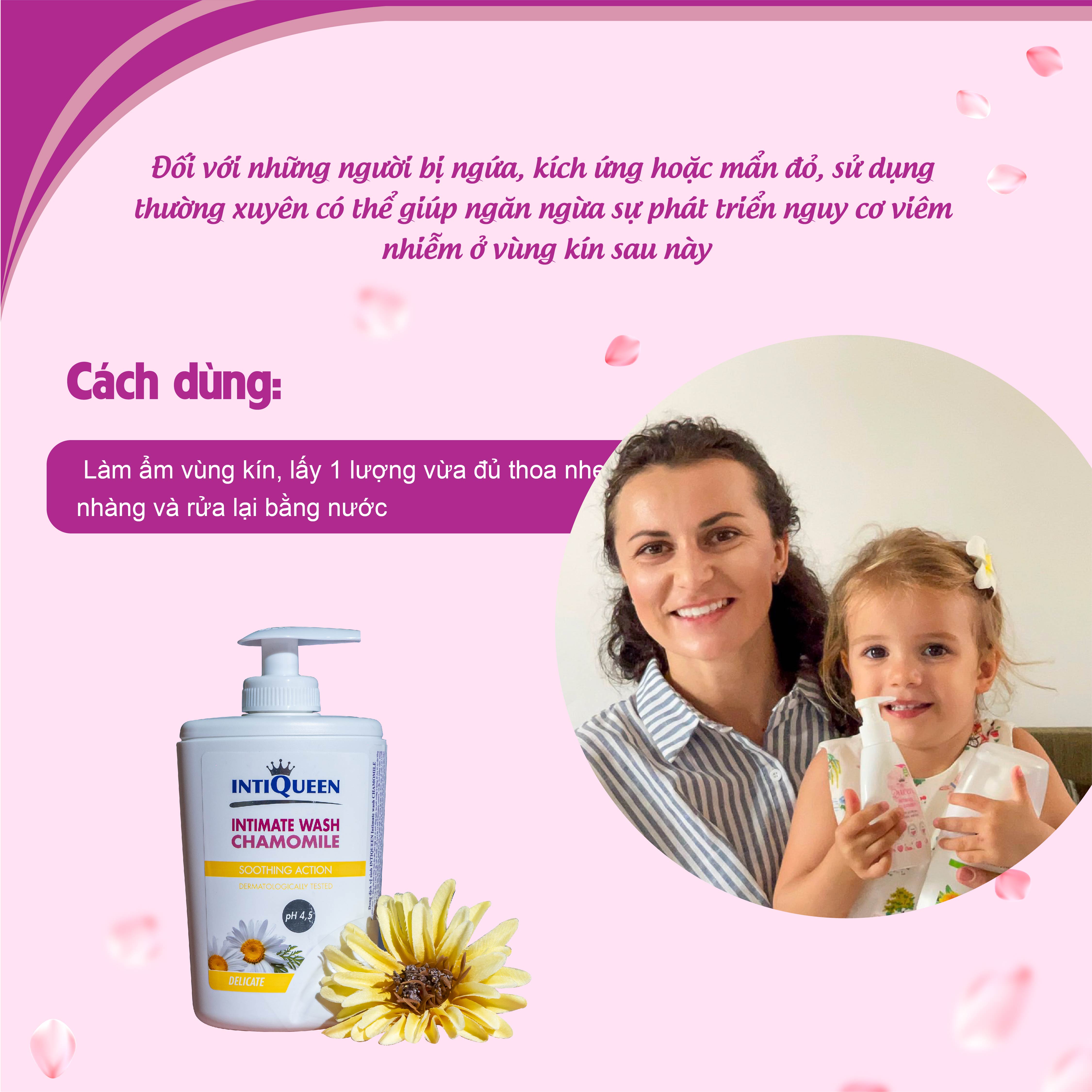 IntiQueen Intimate Wash Chamomile – Dung dịch vệ sinh phụ nữ chiết xuất hoa Cúc La Mã | Nhập khẩu Ý