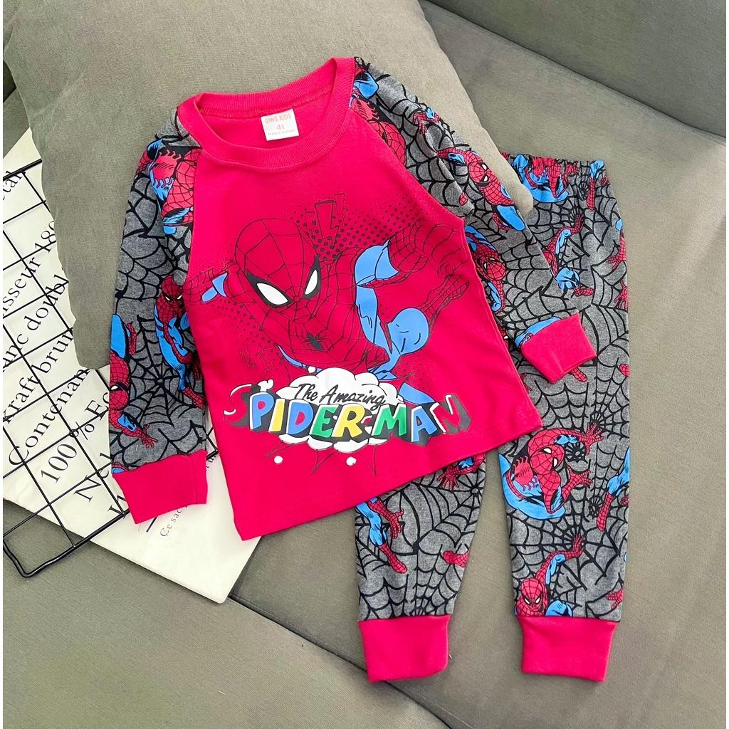 Bộ dài tay bé trai thun cotton borip xuất dư mềm mịn, in hoạt hình siêu cưng, đồ bộ tay dài quần dài thu đông