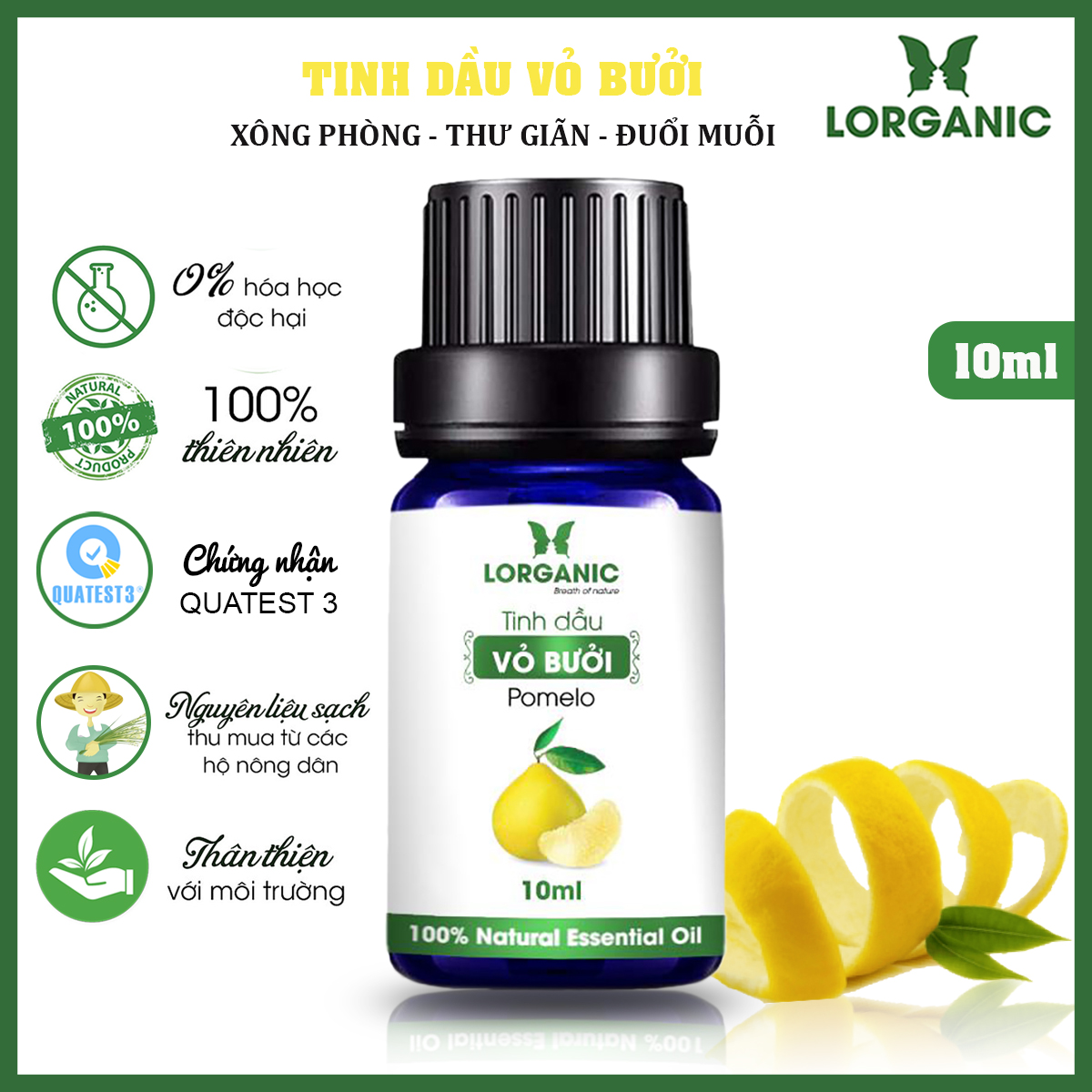 Combo Tinh Dầu Sả Chanh Lorganic + Bưởi Lorganic (10ml / Chai)