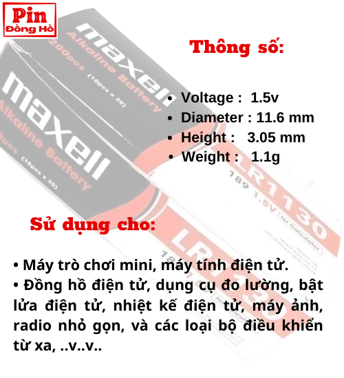 Pin Maxell LR1130 1 vỉ 10 viên