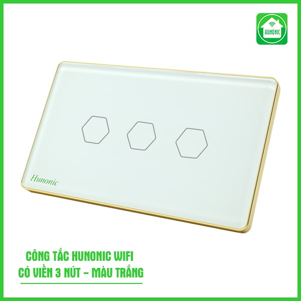 Công Tắc Thông Minh Hunonic Wifi Hình Chữ Nhật, Viền Vàng - Hàng Chính Hãng