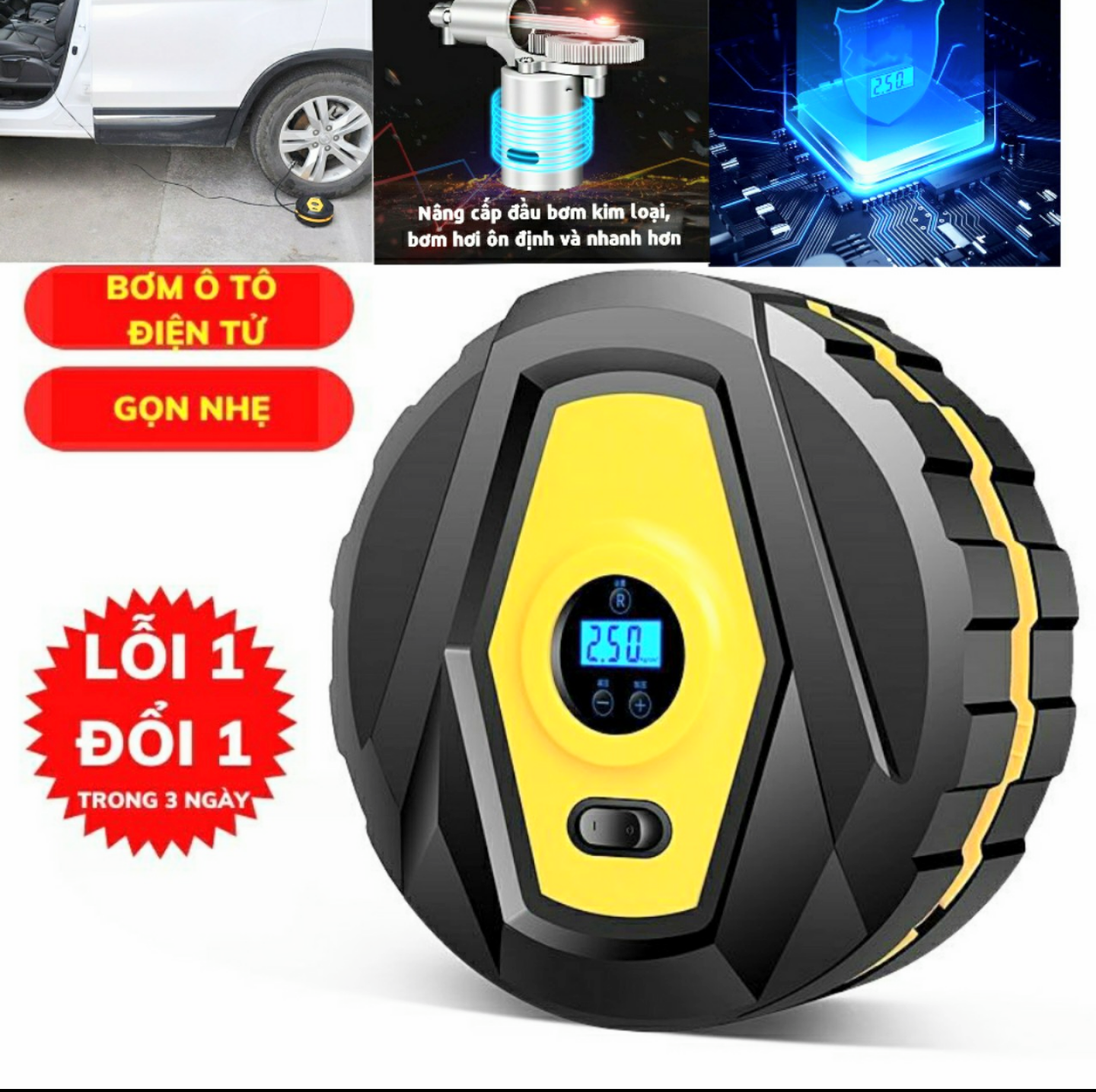 MÁY BƠM HƠI BƠM LỐP XE MÁY XE HƠI ÔTÔ ĐIỆN TỬ  12V TỰ NGẮT THÔNG MINH HÀNG TỐT NHẤT