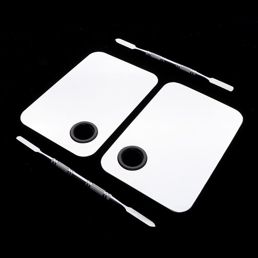 4 Makeup Cosmetic Nail Art Mixing Paint Palette Stainless Spatula Tray Tools