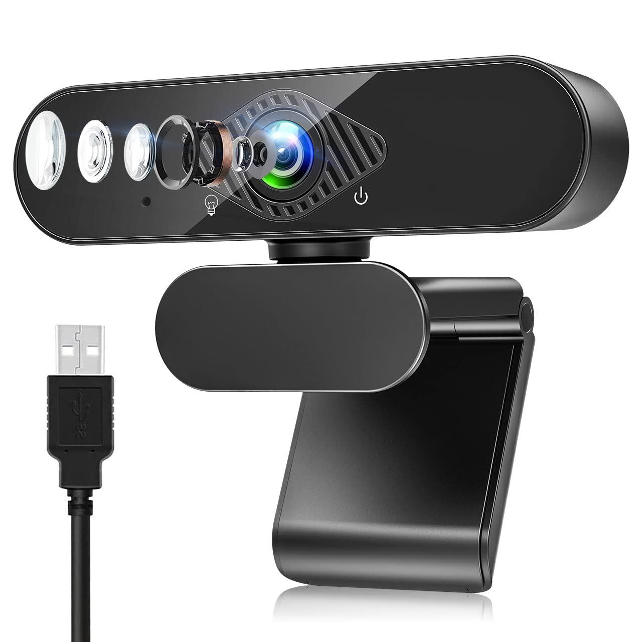 Webcam PC có Mic, Camera web Full HD 1080P với Micrô khử tiếng ồn, Camera PC USB xoay 360° để trò chuyện và ghi video, Tương thích với Windows, Mac và Android