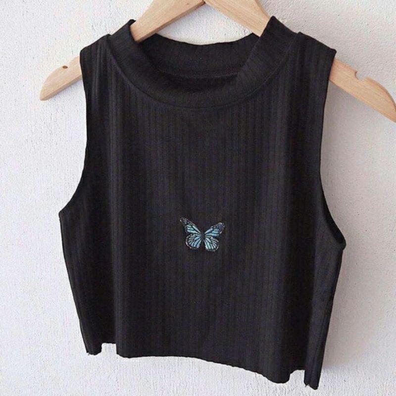 Áo croptop 3 lỗ thêu bướm hottrend - hàng loại tốt giá tận xưởng kèm hình chụp thật