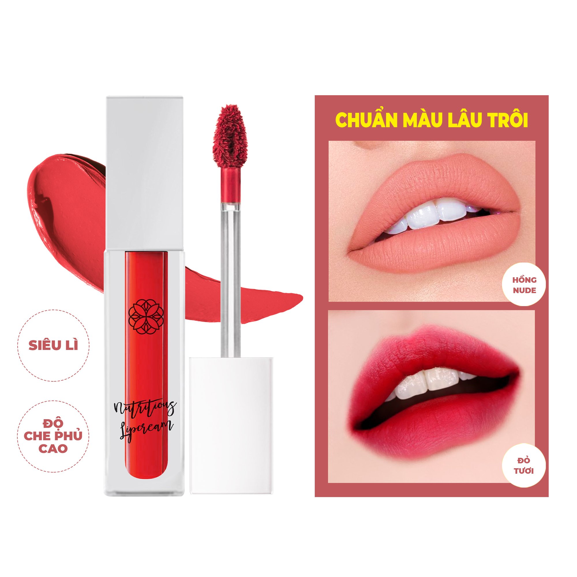 Son kem lì lâu trôi Truesky siêu mịn, giữ màu suốt 16h - Nutritious Lip Cream 4ml - Đỏ Tươi