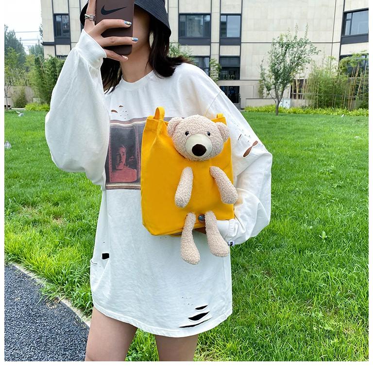 Cute Bear Canvas Bag Female Student Shoulder Messenger Bag Internet Celebrity Large Capacity Shoulder Bag