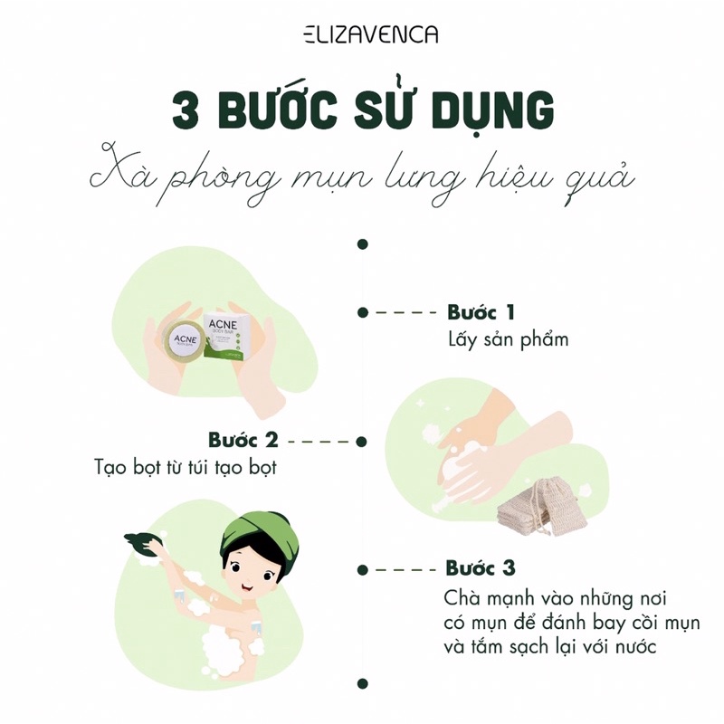 bộ sản phẩm hỗ trợ điều trị mụn lưng Elizavenca