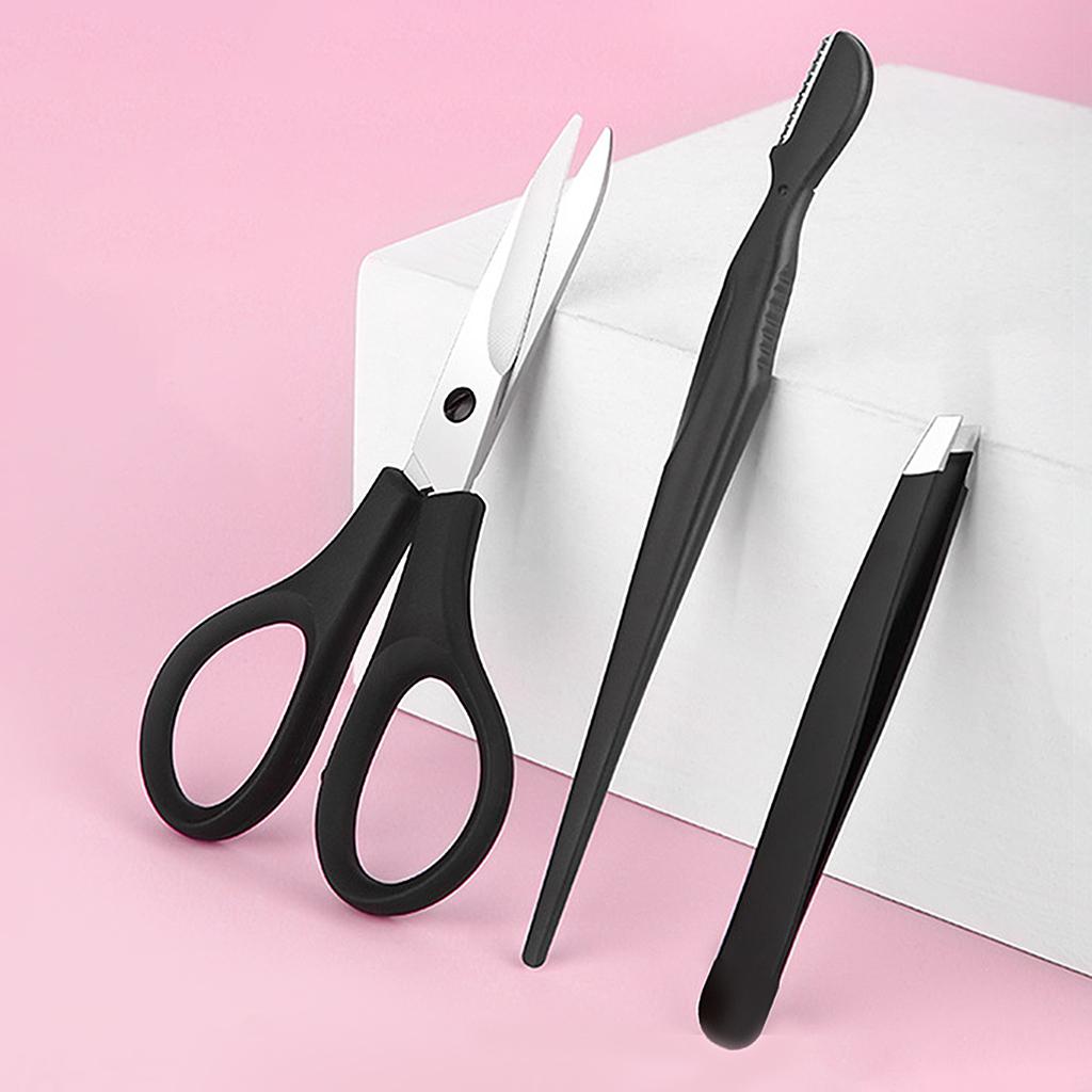 Portable 3pcs/set Eyebrow  Kit Slant Tip Tweezers for Women Trimming