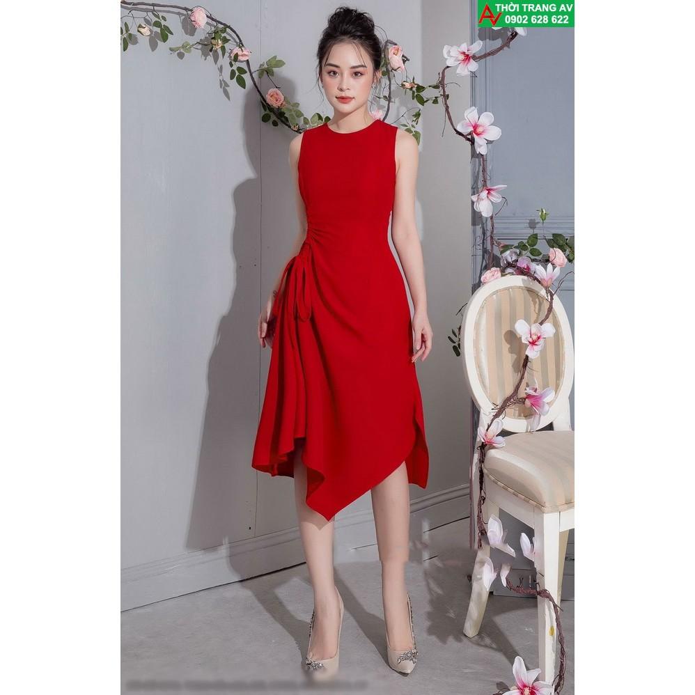 Đầm xòe sát nách lai nhọn dún eo AV6261