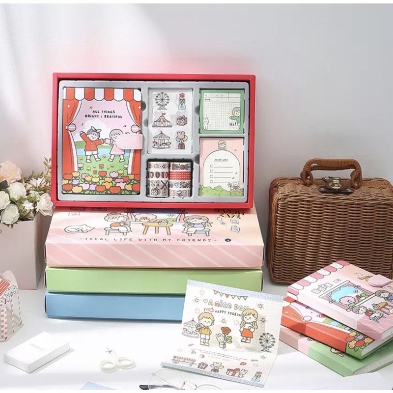 SET QUÀ TẶNG SỔ TAY KÈM GIẤY NOTE - WASHI - STICKER