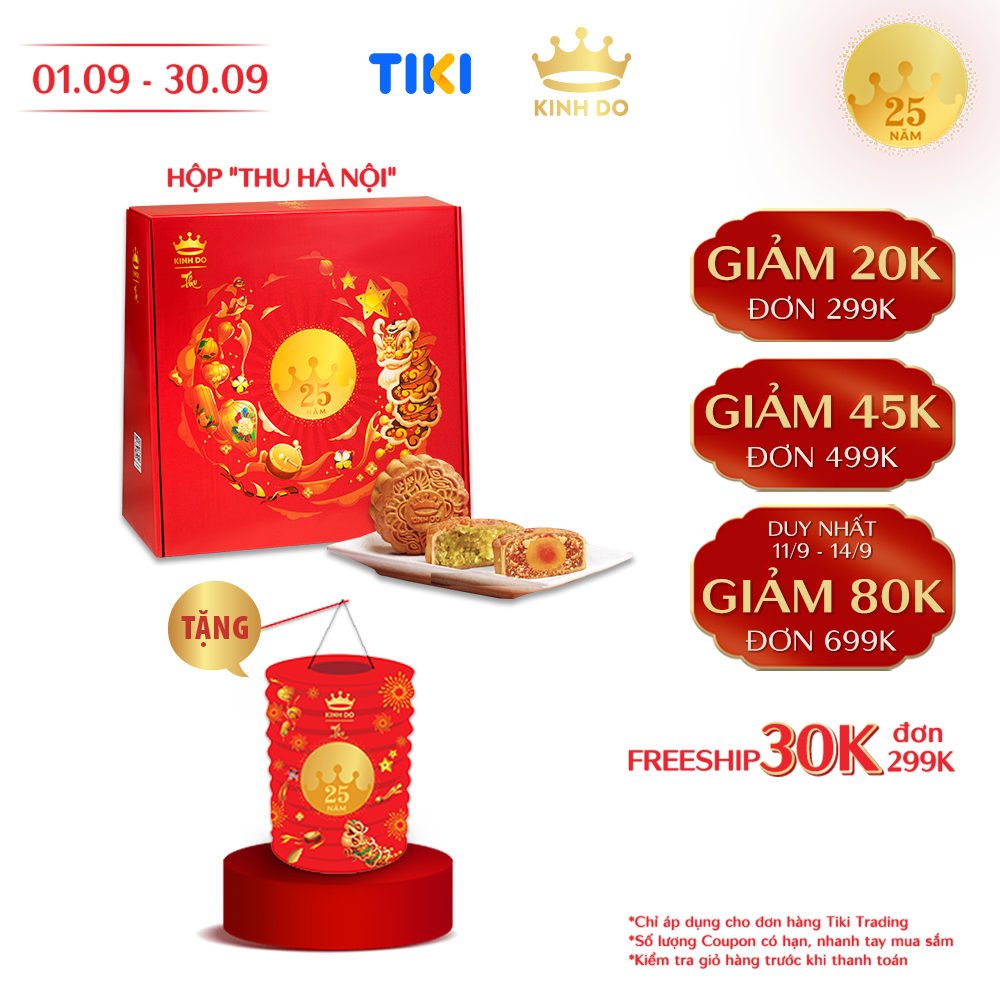 Hộp 4 bánh trung thu Kinh Đô &quot;Thu Hà Nội&quot; + Tặng lồng đèn đỏ