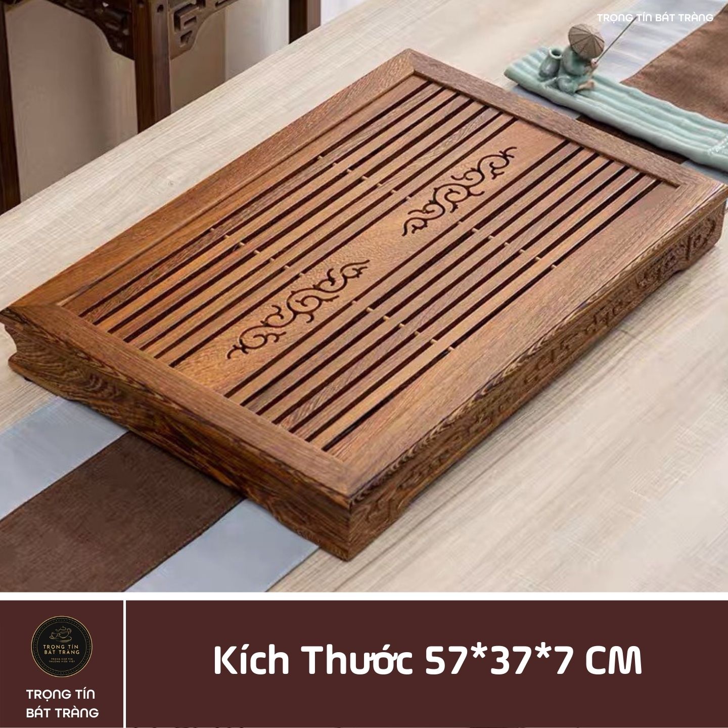 KT 33 Khay Trà Tre Cao Cấp Chữ Nhật Kích Thước 57*37*7