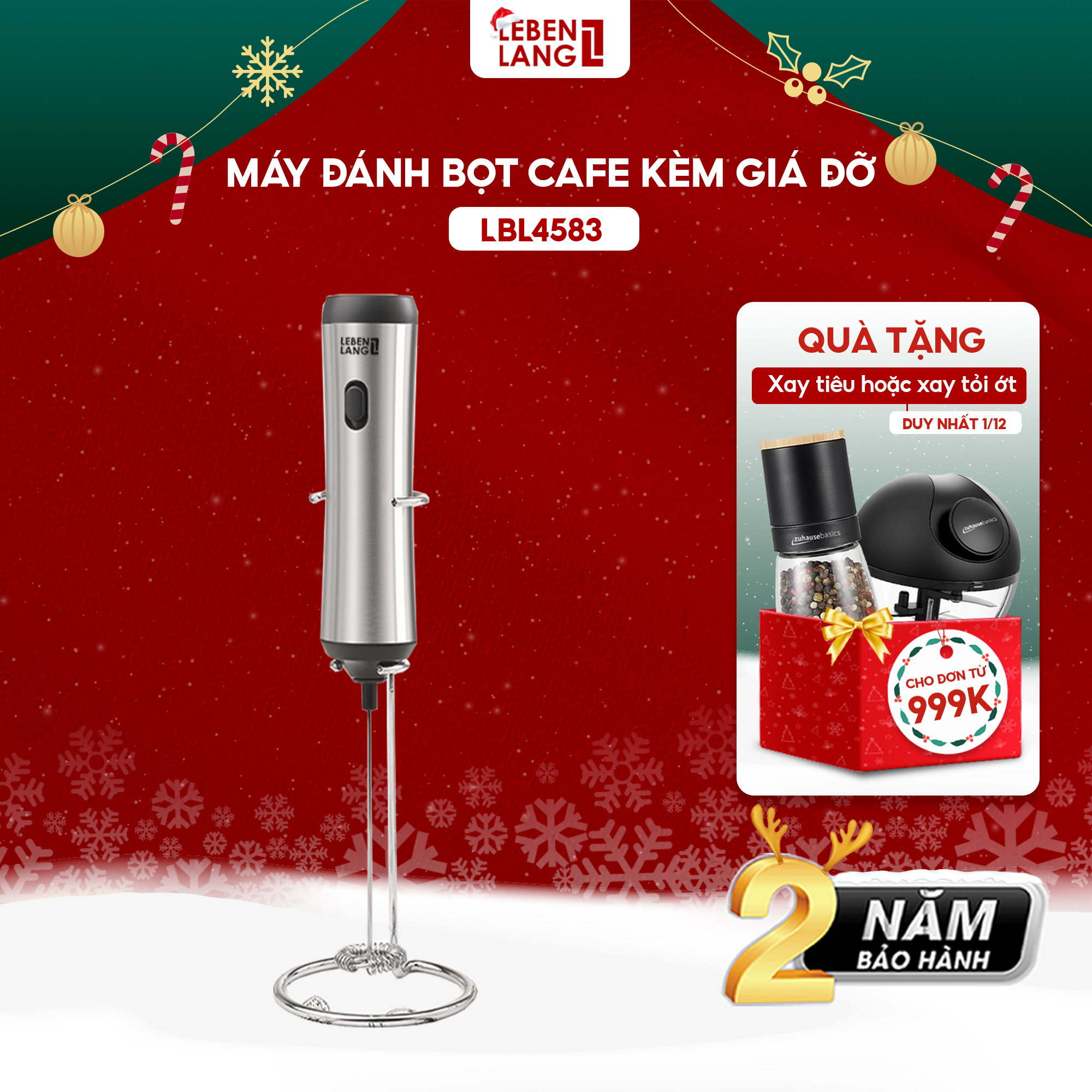 Máy đánh bọt cafe cầm tay Lebenlang LBL4583, sạc điện nhỏ gọn tiện lợi, công suất 10W,bảo hành 2 năm - hàng chính hãng