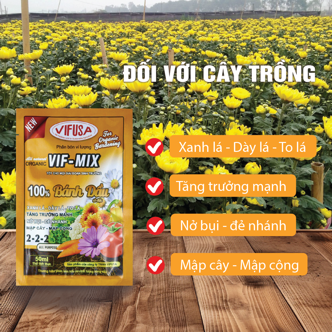 VIF-MIX - Phân bón bánh dầu đậu phộng gói 50ml