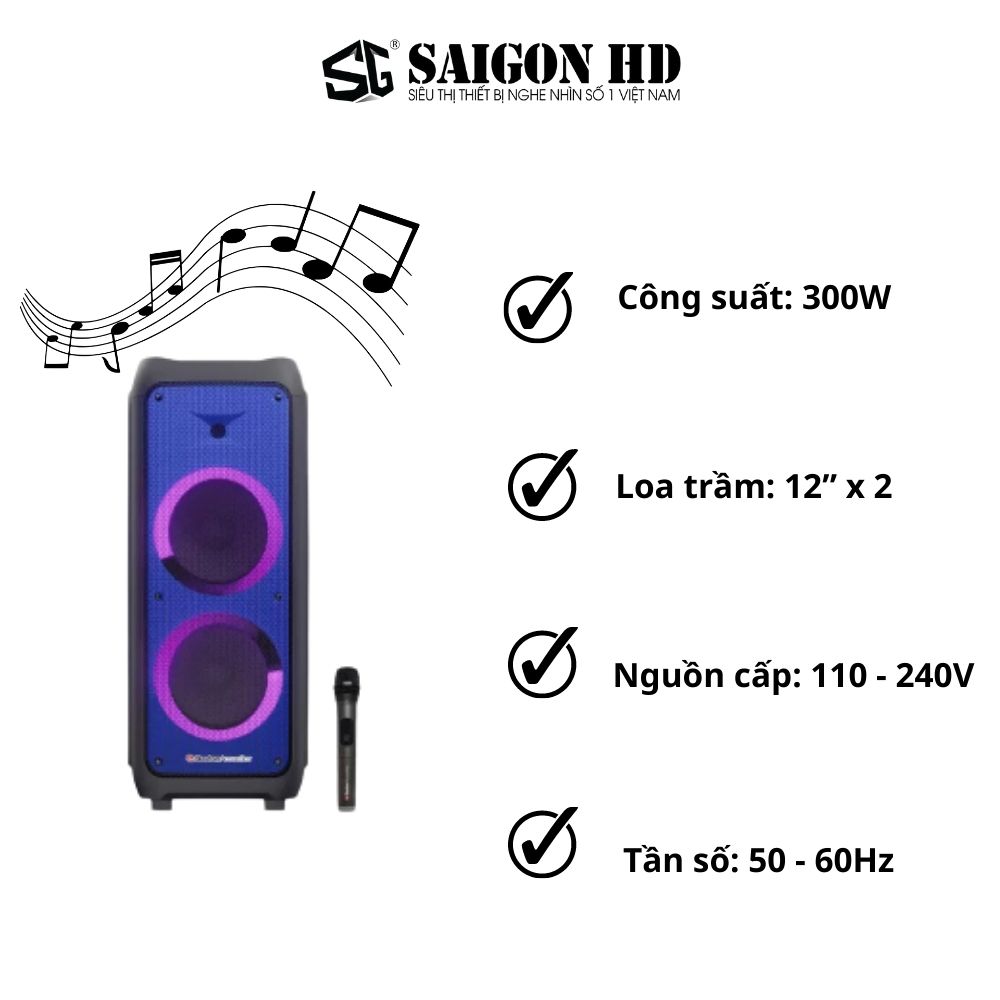 Loa Karaoke Bluetooth BOSTON ACOUSTICS Party Box BA-1202PB | Tích hợp Micro không dây | Tăng/giảm âm Bass ,Treble | Hàng Chính Hãng