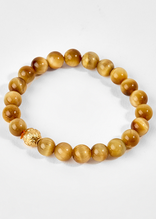 Vòng Tay Đá Mắt Hổ Vàng Phối Charm Lục Tự Bạc Mạ Vàng 24K Ngọc Quý Gemstones