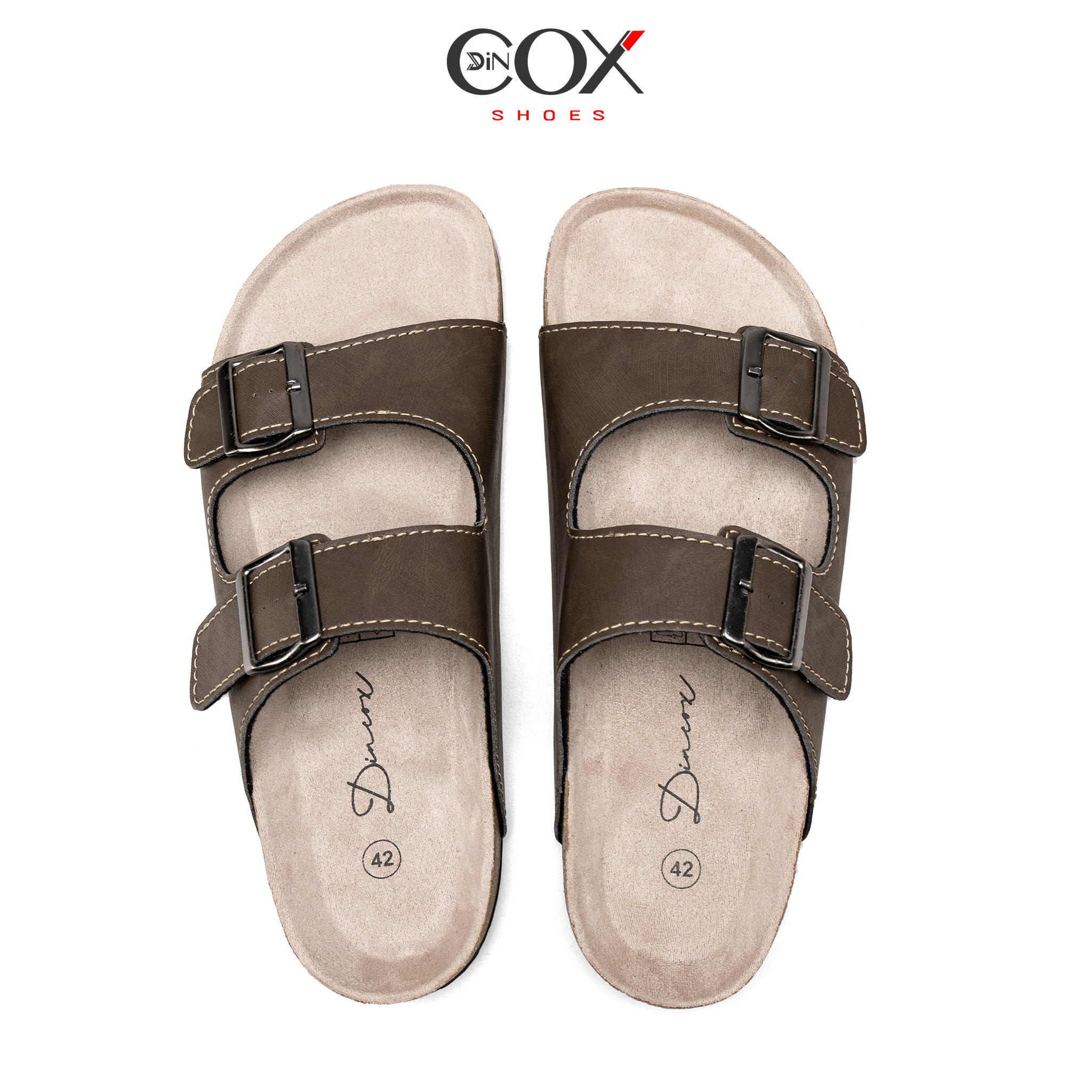 Dép Đế Trấu Nam 2 Khóa Dark Brown DC01 Dincox
