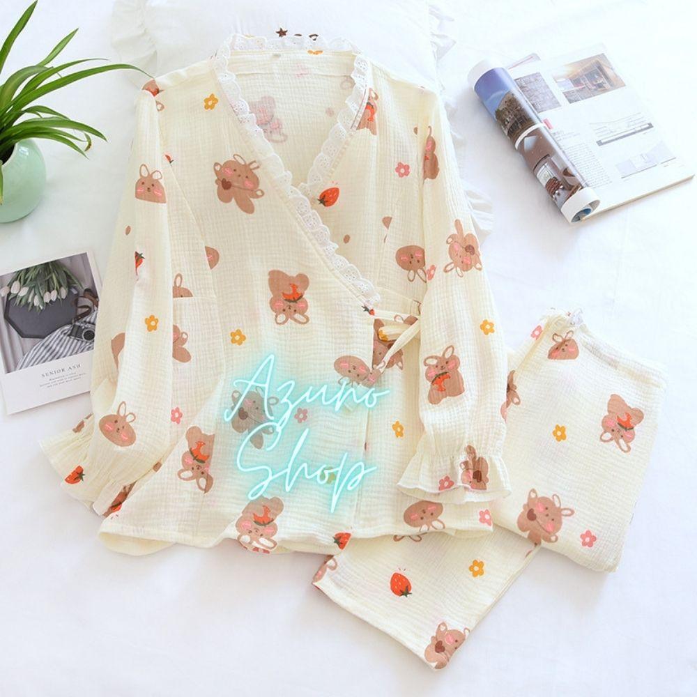 Bộ đồ bầu và sau sinh, kimono cho con bú AZ55 chất liệu muslin cao cấp