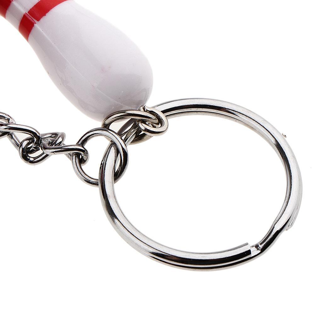 2-10pack Mini Bowling Pin and Ball keychain key Ring 3D Keyfob Fashion Gift red