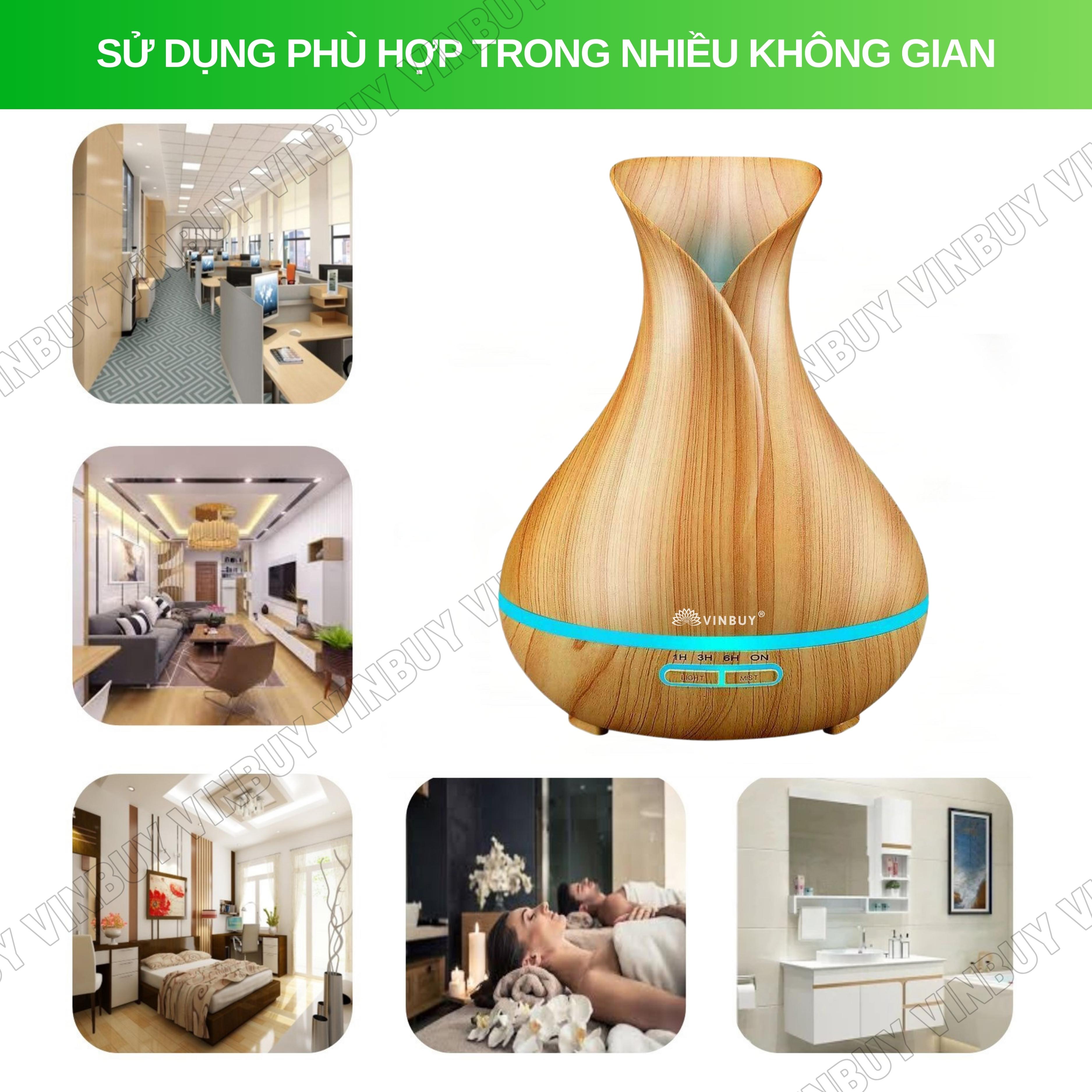 Máy xông tinh dầu VINBUY lục bình, máy khuếch tán phun sương tạo ẩm, máy xông tinh dầu phòng ngủ, spa, tự động, dung tích lớn led 07 màu - Hàng chính hãng