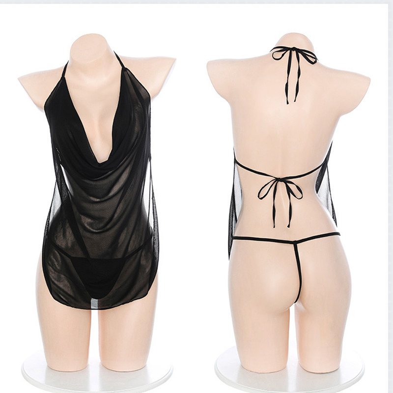 Váy ngủ yếm cổ đổ xuyên thấu sexy Q423 - váy ngủ nữ cao cấp - Đầm ngủ nữ quyến rũ gợi cảm - Đồ ngủ mạc nhà