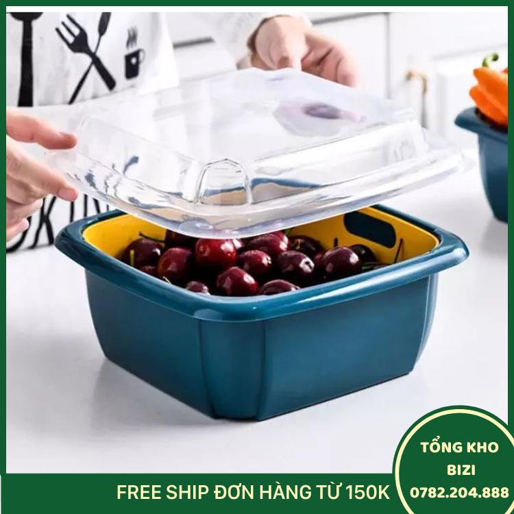 Bộ Rổ Nhựa Kèm Thau Có Nắp Tiện Dụng 3In1 - MàU NgẫU Nhiên  - Free Ship Toàn Quốc