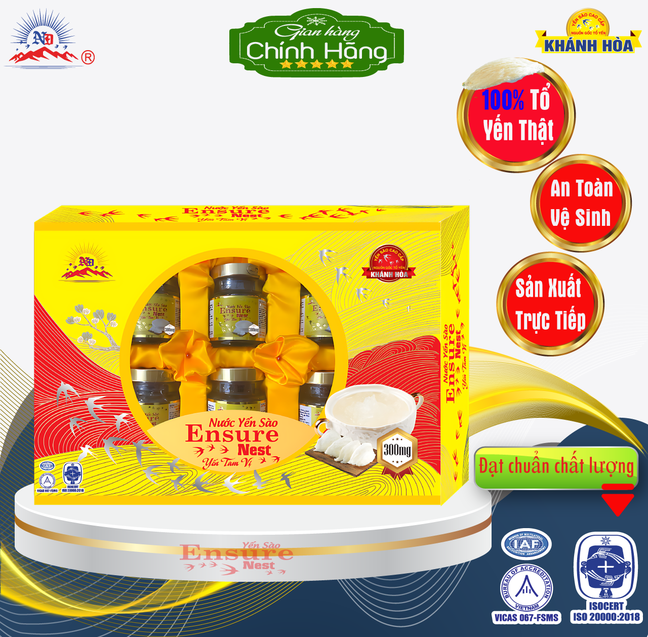 Yến Chưng Tam Vị Ensure Nest với 300mg Yến Hộp Quà Tặng có túi xách 6 hủ /70ml