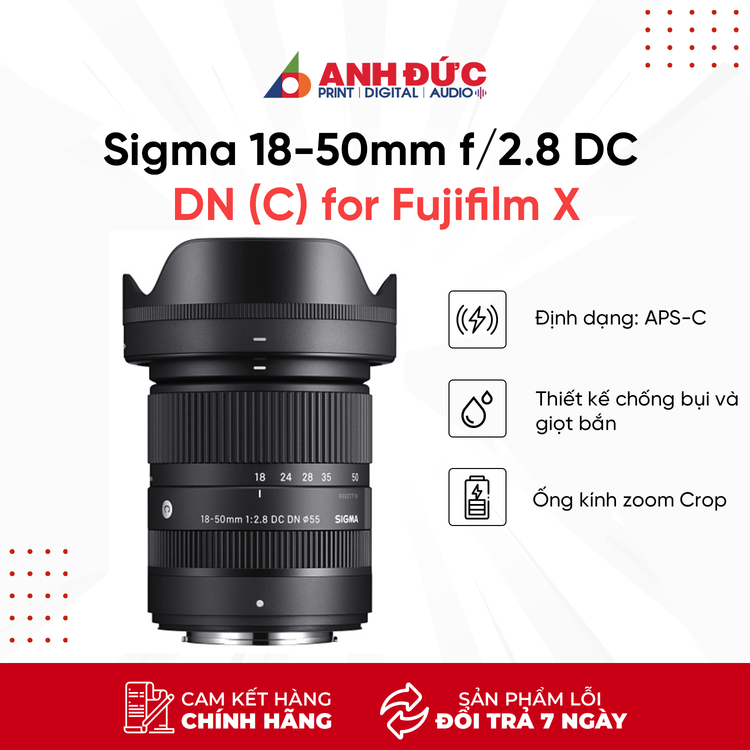 Ống Kính Sigma 18-50mm F/2.8 DC DN for Sony E/Fujifilm X - Hàng Chính Hãng BH Asia