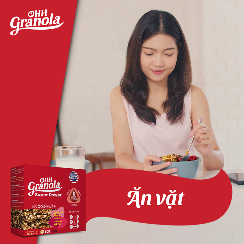 Phối trộn Chocolate đen và Coconut, dòng Super Power - Ohh Granola, Tiêu Chuẩn FDA Hoa Kỳ, Hộp 250g