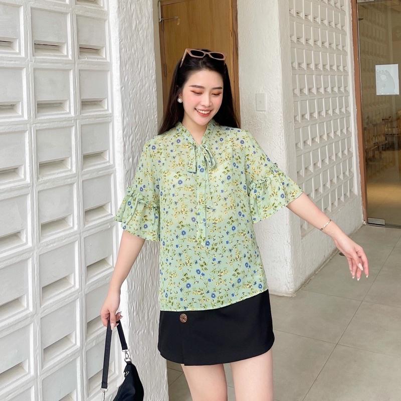 ÁO SƠ MI HOA NHÍ CỘT NƠ CỔ