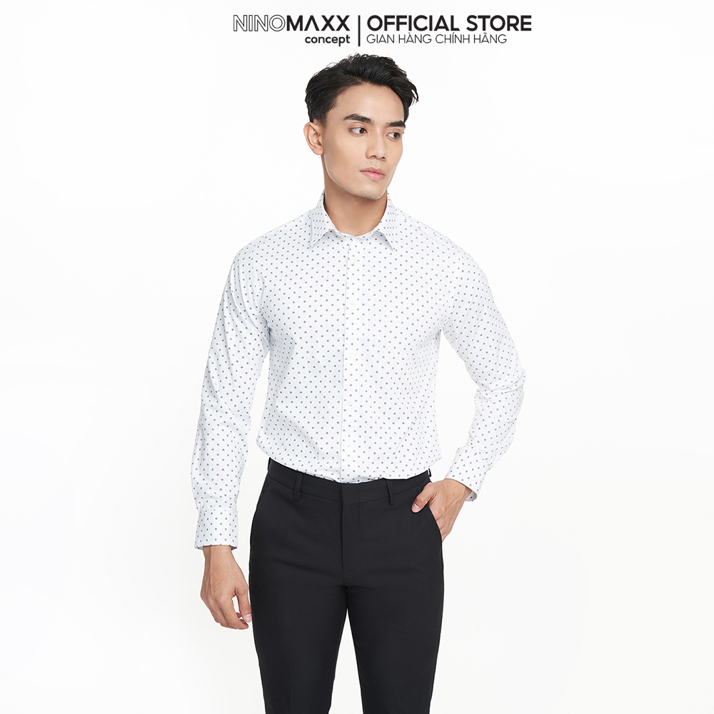 N&amp;M Áo Sơ Mi Nam Vải sợi tre tay dài họa tiết slim fit 2208066