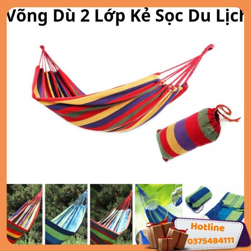 Võng Dù Kẻ Sọc Du Lịch 2 Lớp Dày Dặn, Chịu Lực Cao Size 180Cm X 80Cm (Giao Mẫu Ngẫu Nhiên) - Hàng Loại 1