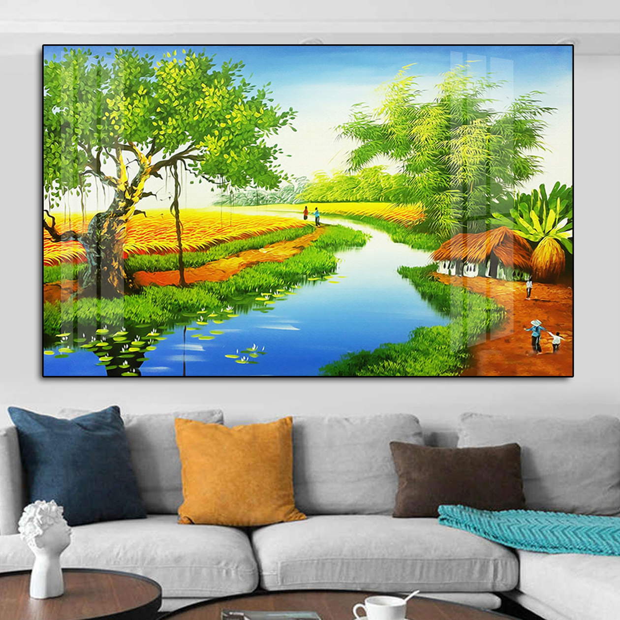 Tranh Phong Cảnh Đồng Quê Làng Xóm Việt Nam - Tranh Canvas Treo Tường Sang Trọng, Cao Cấp