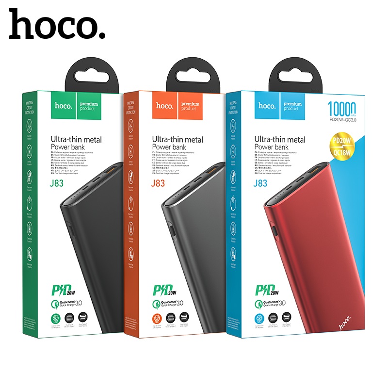 Pin Sạc Dự Phòng Hoco J83 Siêu Mỏng 10000Mah Pd20W + QC3.0 Sạc Siêu Nhanh - Hàng Chính Hãng