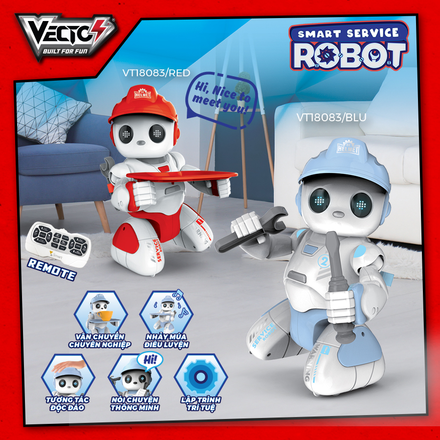 Đồ Chơi Vecto Chú Robot Quản Gia Thông Thái (Đỏ)  VT18083/RED