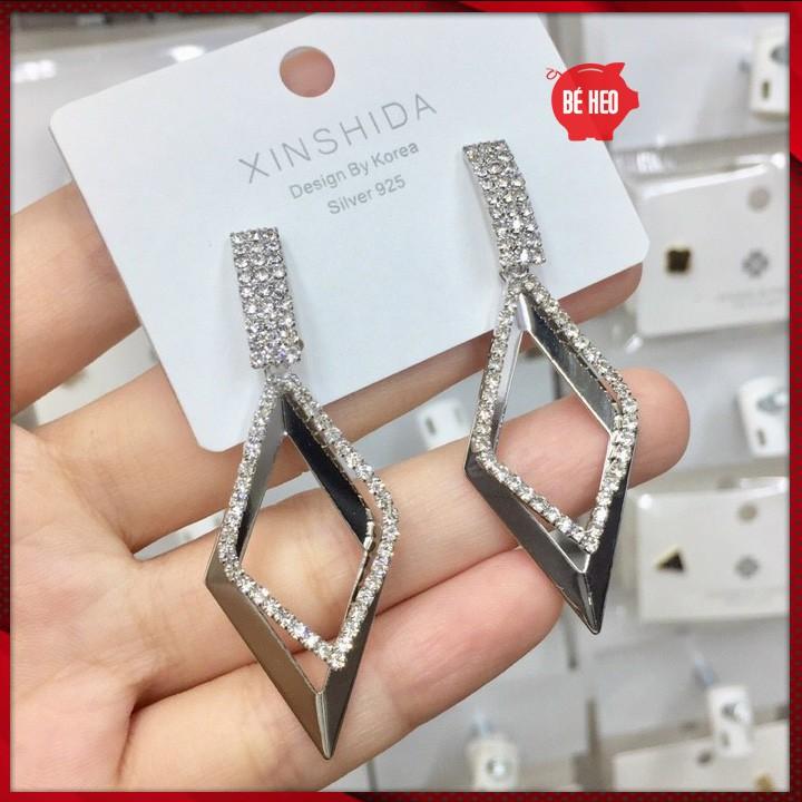 Bông tai hình thoi nạm đá thời trang Trang sức Bé Heo BHBT472