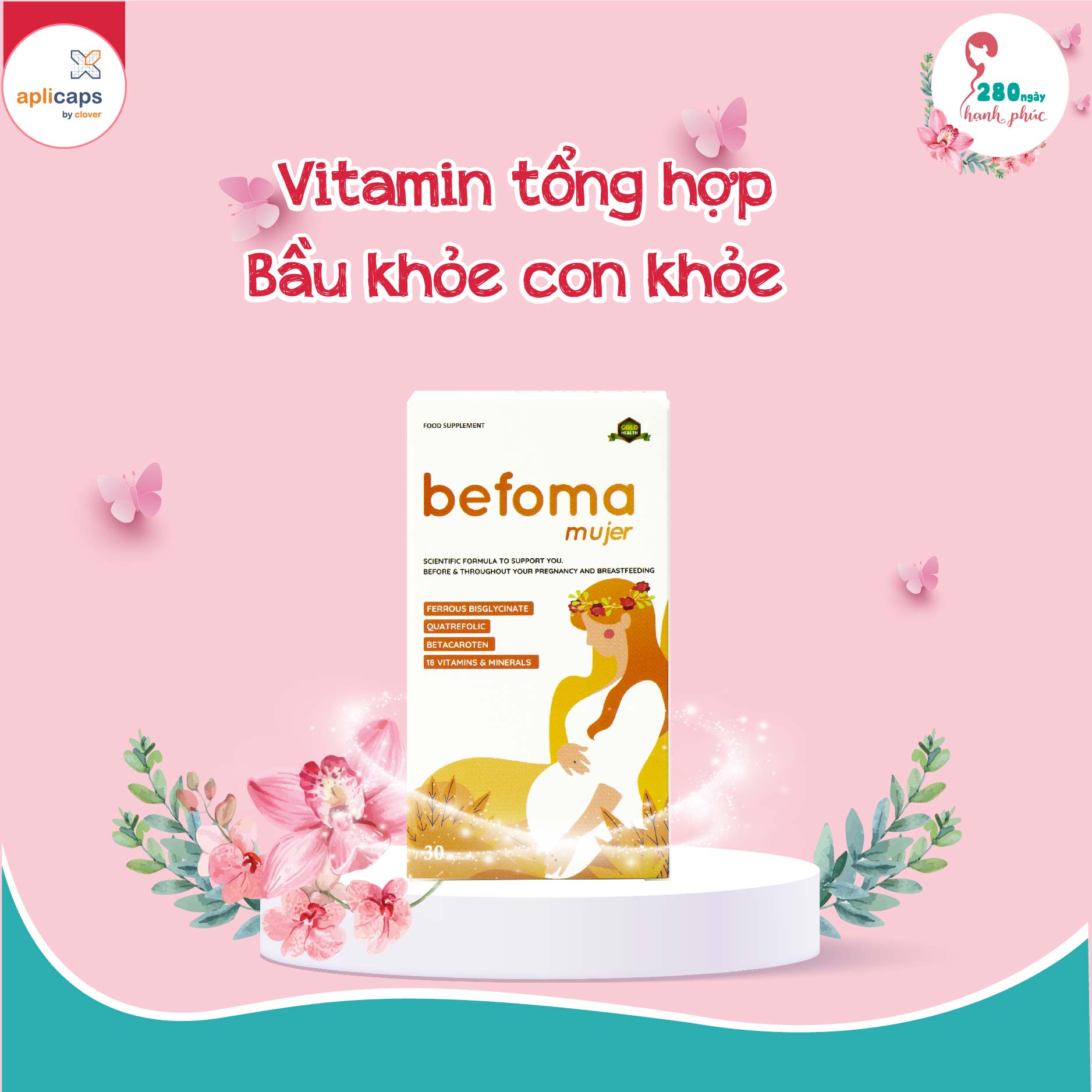 [TPCN Nhập khẩu] Aplicaps Befoma - Viên uống bổ sung Sắt, Acid Folic, Vitamin và khoáng chất thiết yếu cho bà bầu 