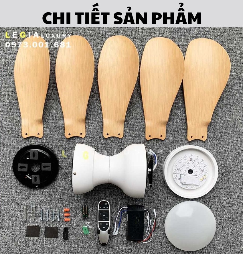 Quạt Trần Mini 5 Cánh LÊ GIA LGFAN650G - Chiều Cao 23cm - Sải Cánh 73cm - Bảo Hành 5 Năm