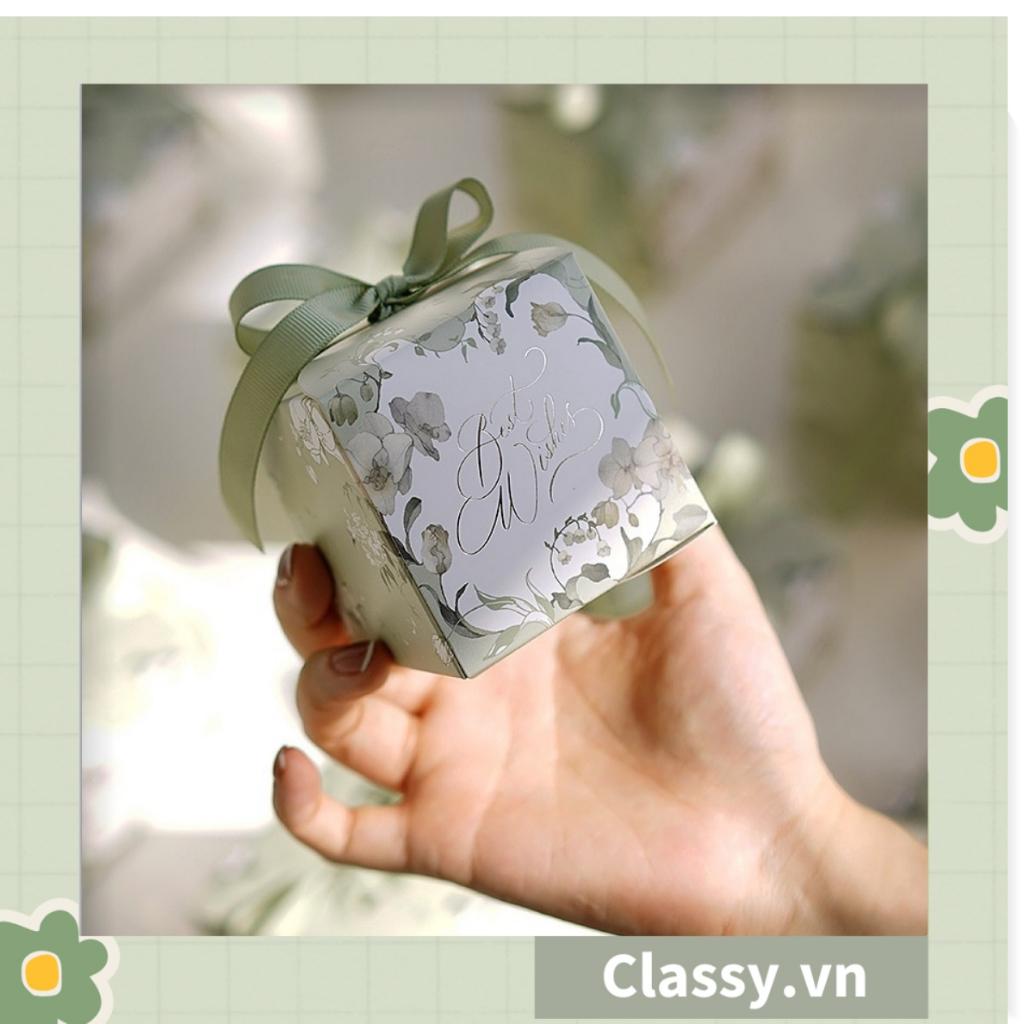 Hộp quà tặng tự gấp đính kèm ruy băng, đựng kẹo cưới, quà cảm ơn, màu đỏ thanh lịch Q1709