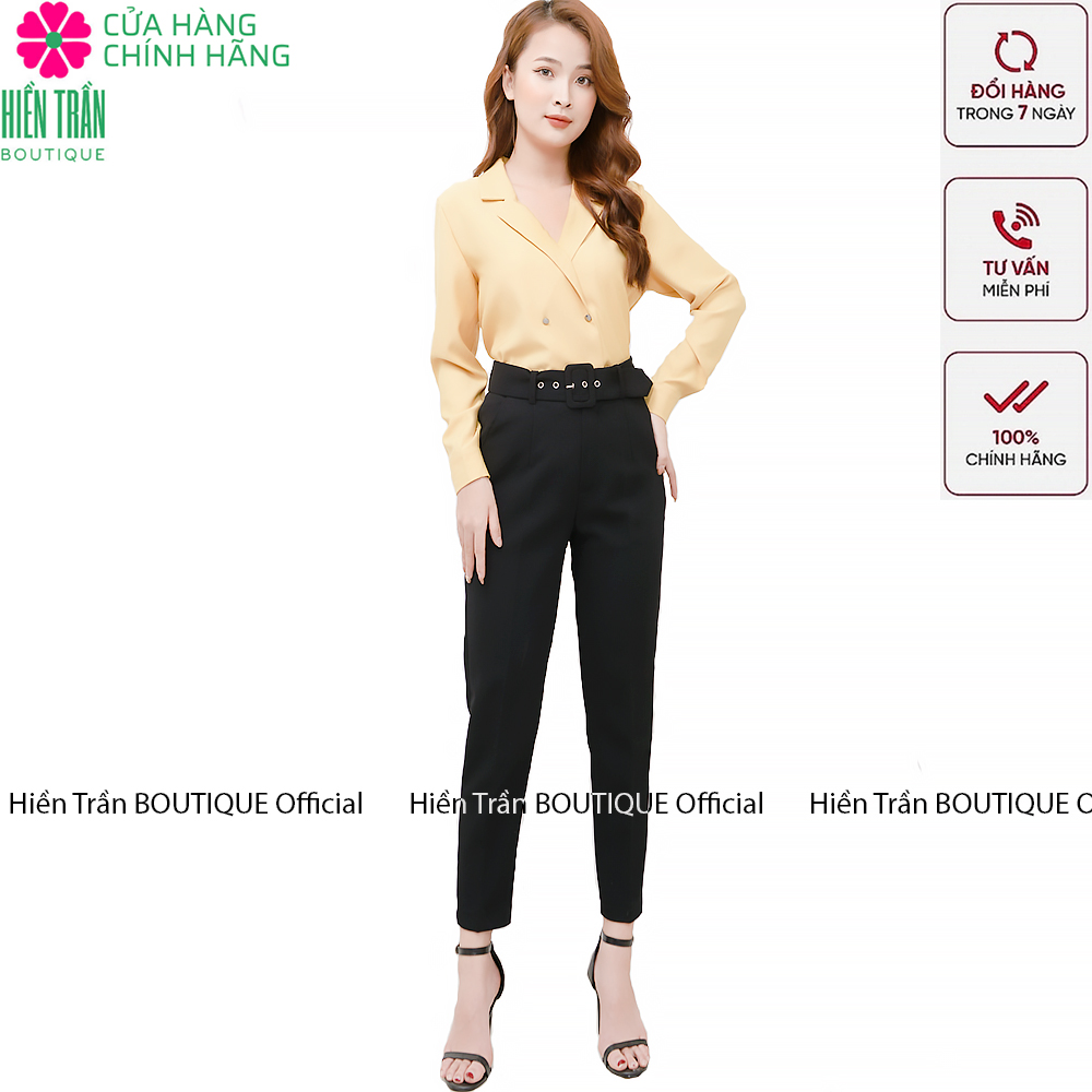 Quần baggy nữ Hiền Trần BOUTIQUE cạp cao đai khuyên lỗ tháo rời cá tính chất vải cao cấp form dáng công sở