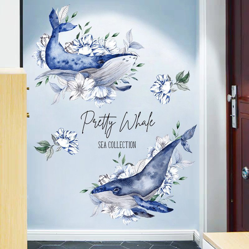 Decal dán tường cá voi xanh – thế giới đại dương phong phú