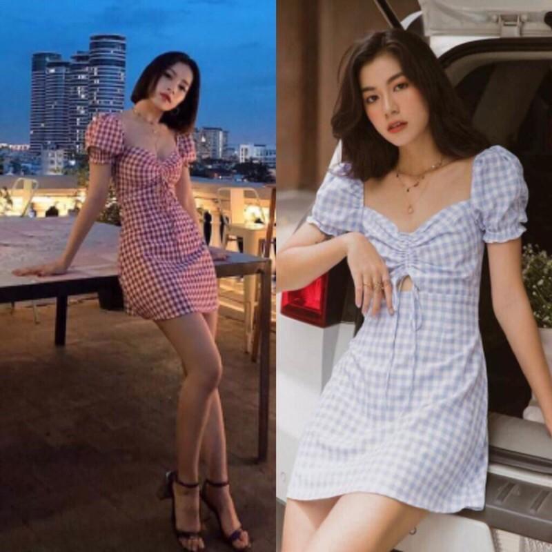 Đầm caro rút ngực có 2 màu FREESIZE