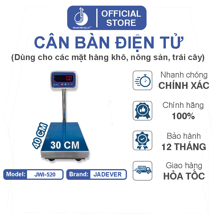 Cân Bàn Điện Tử JWI-520 - Mặt Bàn Cân 300x400MM